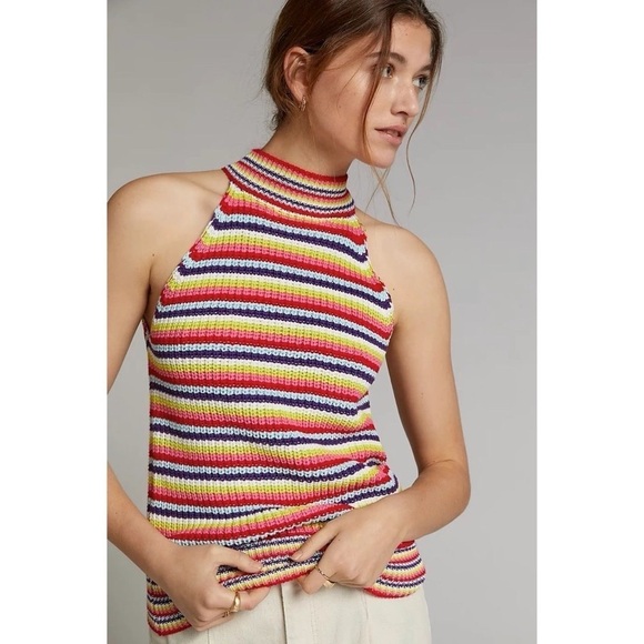 Anthropologie Tops - Anthropologie John + Jenn Multi Rainbow Knit Halter Percy Sweater Tank XS NWT